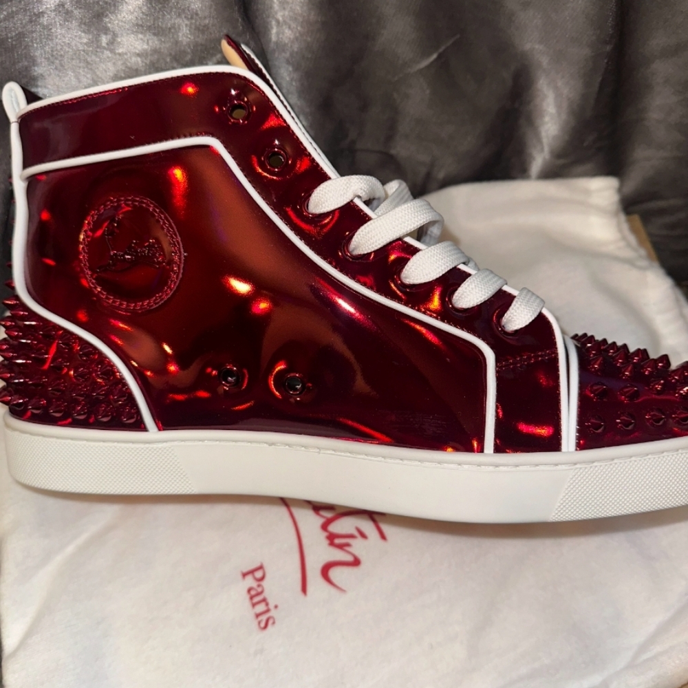 Red and White Spiked Christian Louboutin Sneakers